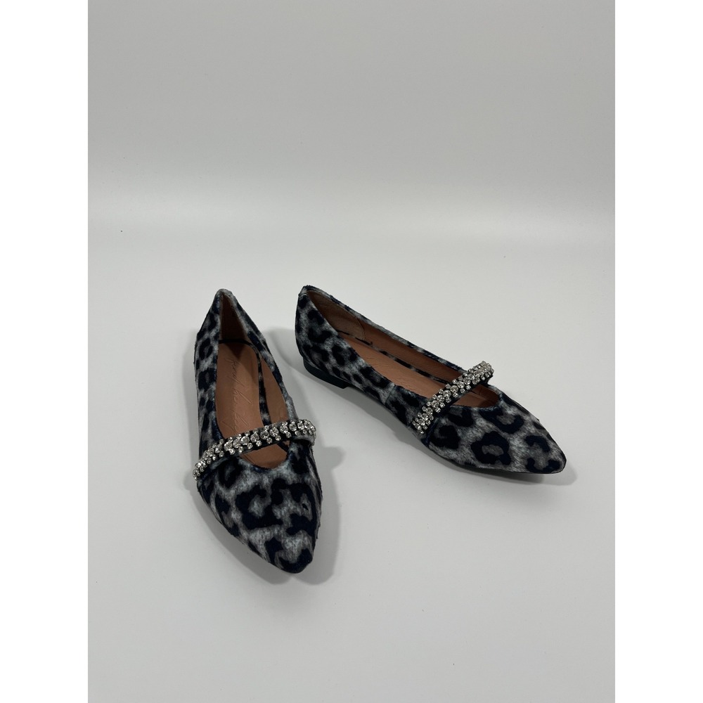 NWOT Womens Flats 8.5 Blue Animal‎ Print Studded Quiet Luxury Old Money Chic